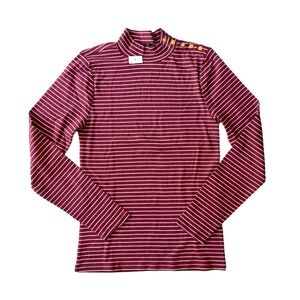 NWT J.Crew Perfect-fit ribbed turtleneck with buttons in stripe Women’s M Maroon